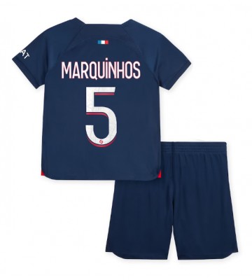Paris Saint-Germain Marquinhos #5 Hemmaställ Barn 2023-24 Kortärmad (+ Korta byxor)